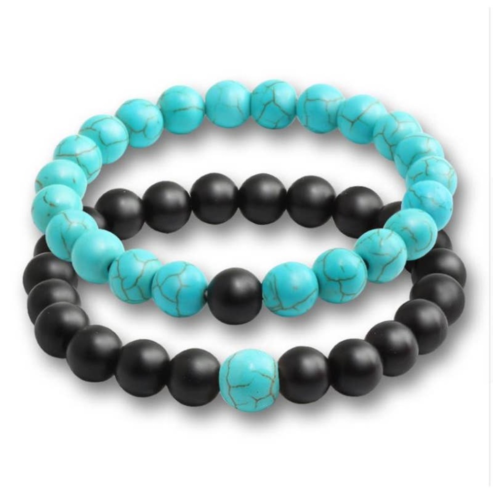Black/Turquoise Natural Stone Bracelet Set